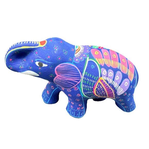 VTG Mexican Pottery Hand Painted Colorful Elephant Figurine Trunk Up 4” - Picture 1 of 8